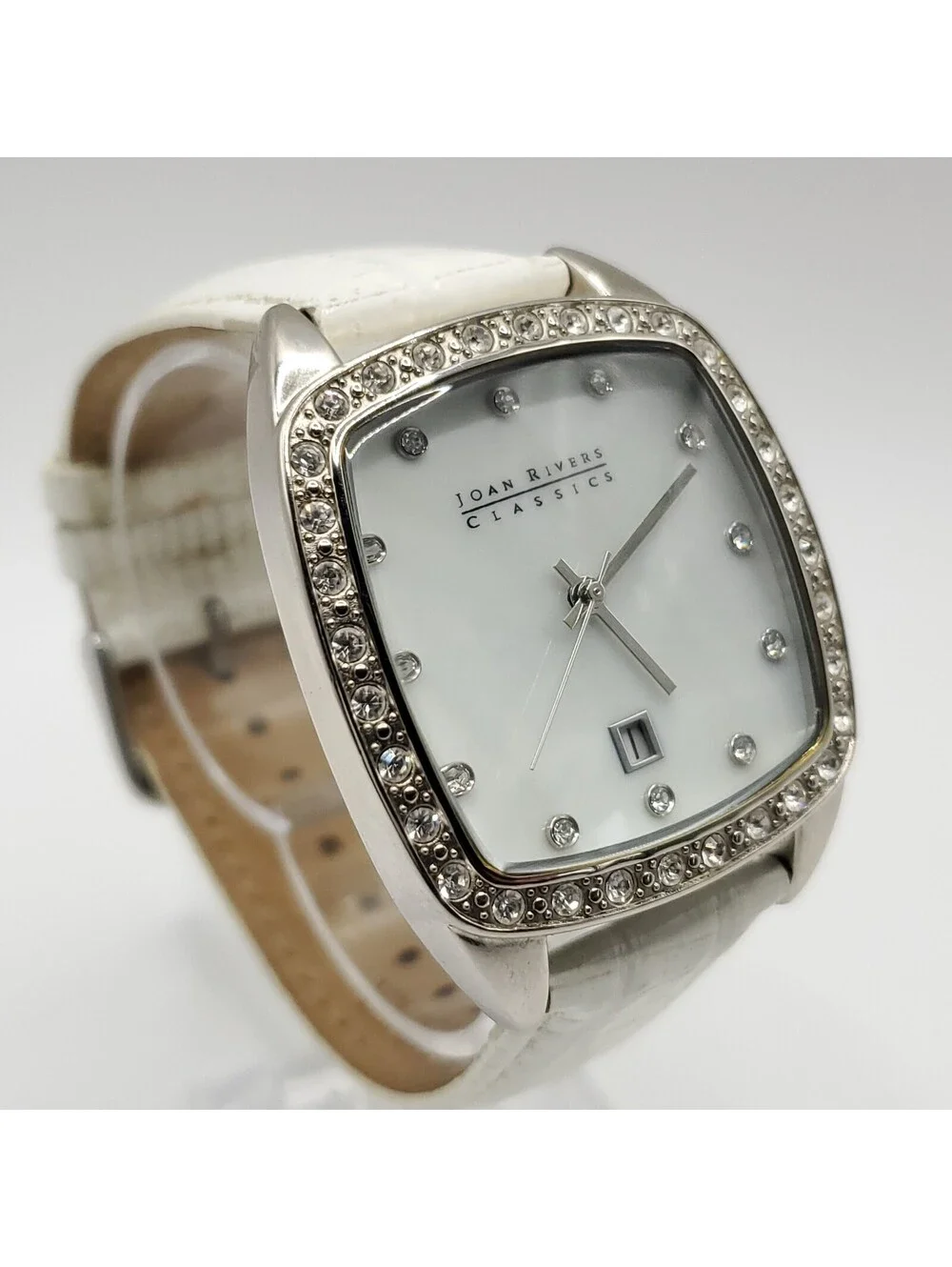 Joan Rivers Classics Watch New Battery White Band 38mm Square MOP Dial